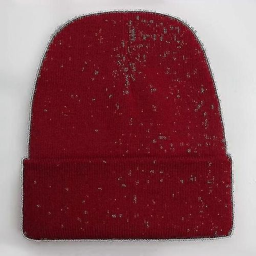 Bonnet Tricoté Doux Et Chaud En Mélange De Laine Automne/Hiver Rouge Vin