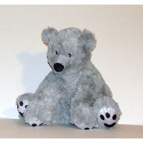 ours gris tout doux peluche doudou blanche porte 38cm