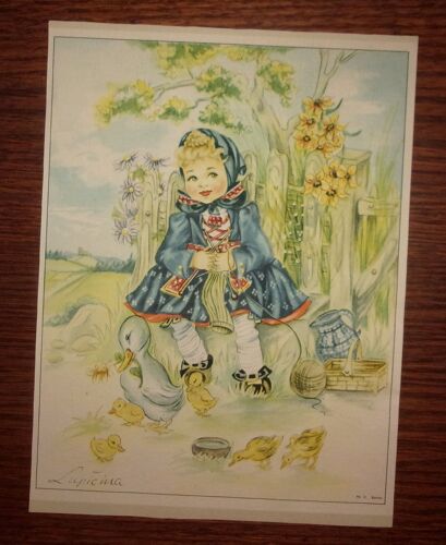Dessin Signé Lupicina "Fillette Tricotant Avec Canards" - Köthen