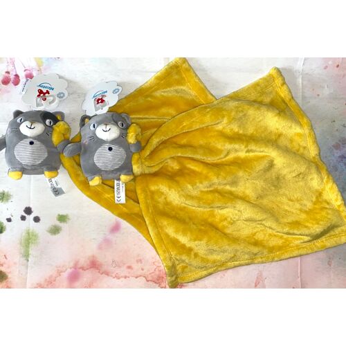Doudou Chat Gris Mouchoir Petite Couverture Jaune Nicotoy Lot De Deux Doudous Chats Jouets Bebe Peluches Chatons Plaid