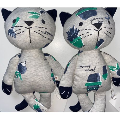 Doudou Chat Gris Catimini Bleu Marine Vert Jardinier Peluches Lot De Deux Doudous Jeunes Pousses Jouets Chaton Pour Bebe Naissance