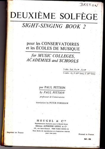 Deuxième Solfège Pour Les Conservatoires Et Les Écoles De Musique