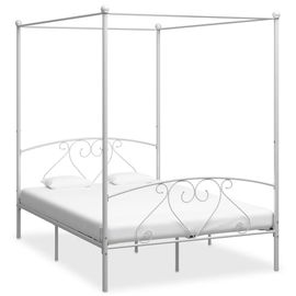 Vidaxl Cadre De Lit Sans Matelas Avec Baldaquin Blanc 140x200 Cm Métal