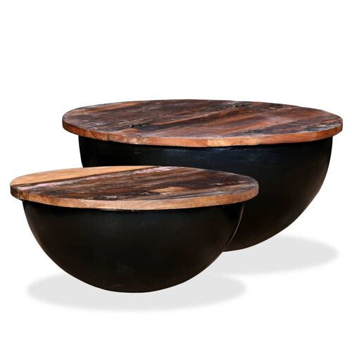 vidaXL Ensemble de table basse 2pcs Bois récupération massif forme bol