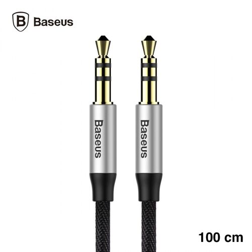 Câble Audio Jack 3.5mm - Jack 3.5mm 1m, Baseus [Cam30-Bs1] [Yiven] Câble Audio Double Jack 3.5mm Tressé [Black/Silver] - Noir/Argent