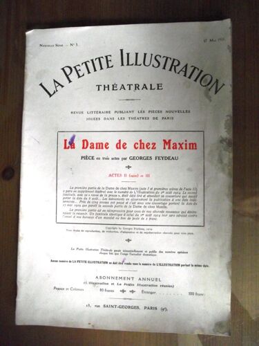 La Petite Illustration Théâtrale N°3 La Dame De Chez Maxim 17 Mai 1919
