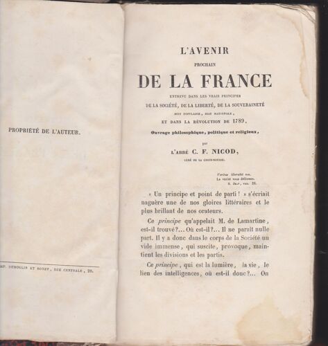 L'avenir Prochain De La France Entrevu Dans Les Vrais Principes De La Sté, De La Liberté,De La Souveraineté Et Dans La Révolution De 1789