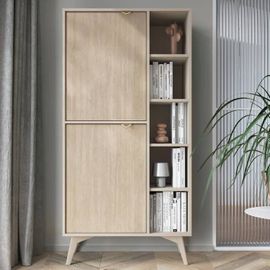 Bibliothèque Komodee Tofino Reg1 Pieds En Bois Beige Chêne 38 X 80 X 160 Cm