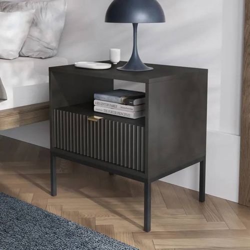 Table De Chevet Komodee Nanaimo Sto2 Frontal En Relief Noir Noir 39 X 54 X 56 Cm