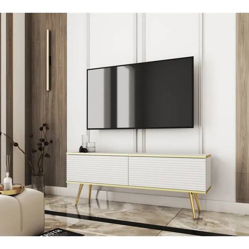 Meuble Tv Komodee Banff Rtv7 Jambes Métalliques Dorées Blanc Blanc 32 X 135 X 53 Cm