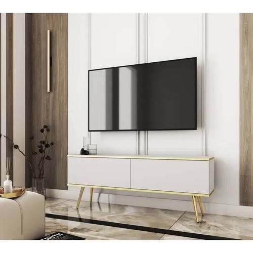 Meuble Tv Komodee Banff Rtv5 Jambes Métalliques Dorées Blanc Blanc 32 X 135 X 53 Cm