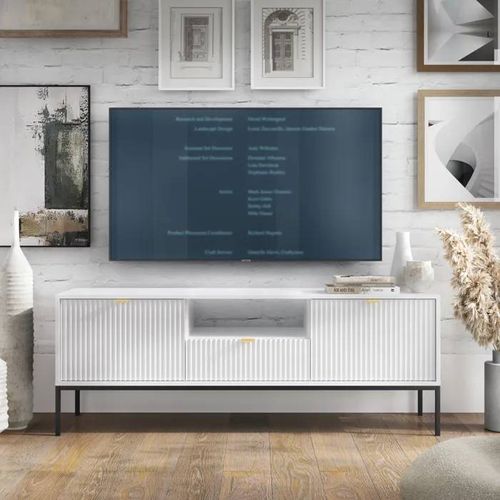 Meuble Tv Komodee Nanaimo Rtv1 Frontal En Relief Blanc Blanc 39 X 154 X 56 Cm