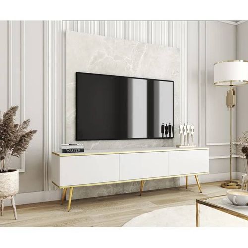 Meuble Tv Komodee Banff Rtv6 Jambes Métalliques Dorées Blanc Blanc 32 X 175 X 53 Cm