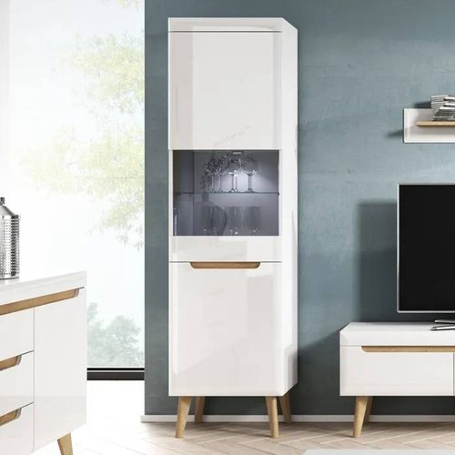 Vitrine Komodee Sudburry Wit1 Façades Brillantes En Mdf Blanc Blanc 40 X 53 X 197 Cm