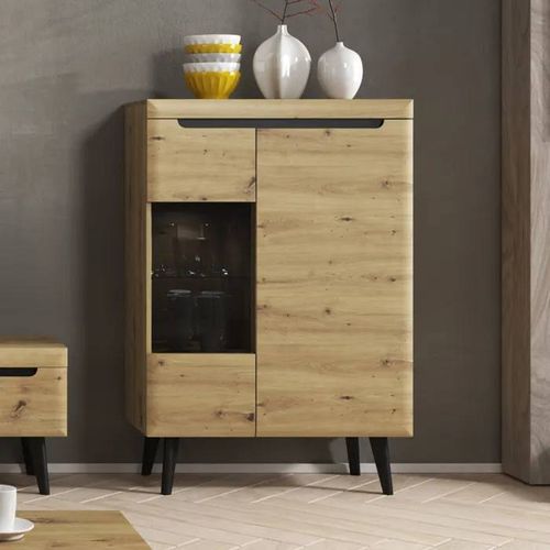 Vitrine Komodee Sudburry Wit2 Façades En Panneaux Mdf Chêne Chêne 40 X 90 X 134 Cm