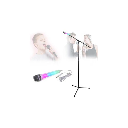 Pied de microphone en acier à hauteur réglable pour Chant Karaoké avec Micro Gris Effet lumineux Disco