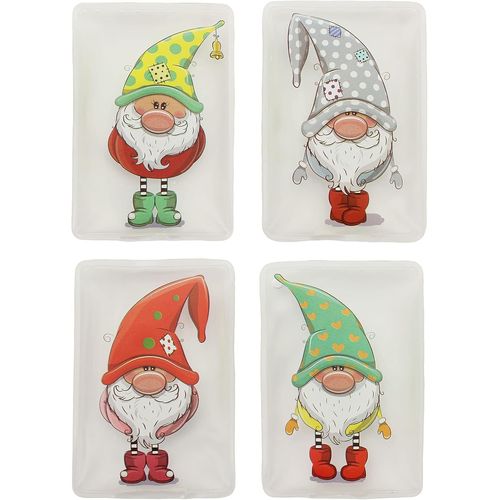 KALANKA-Lot de 4 chauffe-mains réutilisables pour les jours froids et pour les déplacements, coussin chauffant avec de superbes motifs (Lot de 4 lutins colorés)