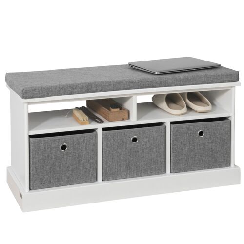 SoBuy® FSR67-HG Banc de Rangement avec Coussin Rembourré, 2 Compartiments et 3 Paniers Meuble Bas Entrée Meuble d'Entrée Meuble à chaussures Commode à Chaussure Banquette Confortable