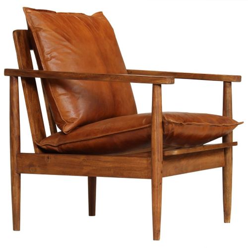 Vidaxl Fauteuil Marron Cuir Véritable Avec Bois D'acacia