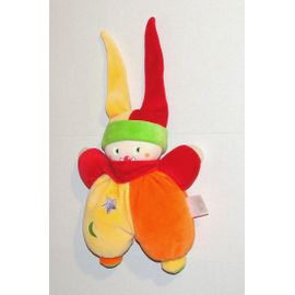 Clown Lutin Semi-Plat Jaune Orange Rouge Etoile Lune Doudou Peluche Corolle 2004