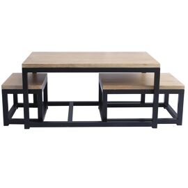 Tables gigognes en manguier massif et métal noir (lot de 3) FACTORY
