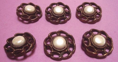 Lot De 6 : Bouton À Queue Style Ancien Avec Perle - Résine - Diamètre 29 Mm