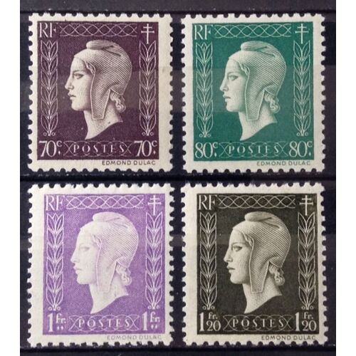 Marianne De Dulac 70c Brun-Violet (N° 687) + Dulac 80c Vert (N° 688) + Dulac 1f Lilas (N° 689) + Dulac 1f20 Noir-Olive (N° 690) Neufs** Luxe (= Sans Trace De Charnière) - France Année 1945 - N26975