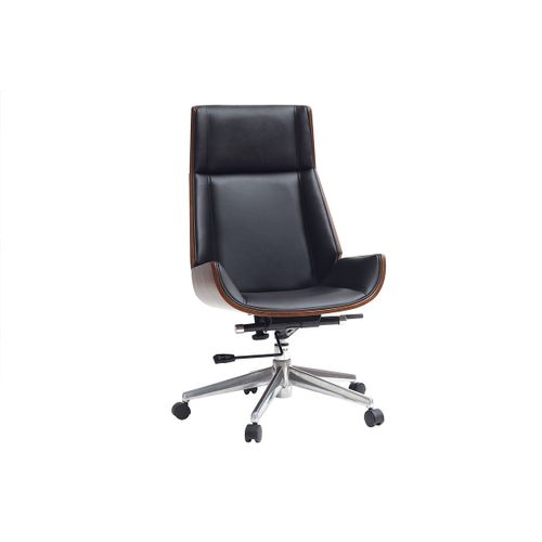 Fauteuil De Direction Design Bois Foncé Et Noir Curved