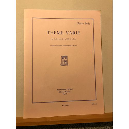 Pierre Petit Thème Varié Pour Saxhorn Ou Tuba Et Piano Partition Éditions Leduc