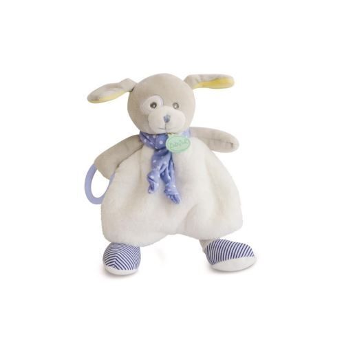 Doudoiu Chien Poupi Baby Nat Blanc Bleu Peluche Babynat Activites Anneau Grelot Jouet Les Doudous Calins