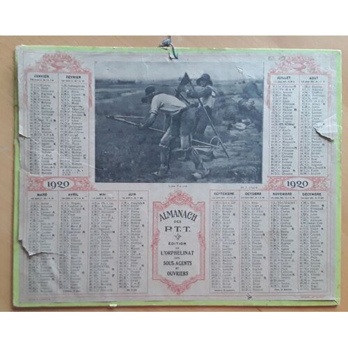 Calendrier Almanach Des Ptt Année 1920 - Edition De Orphelinat Des Sous Agents Et Ouvriers