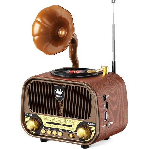 RUNUS J-190 Poste Radio Vintage Retro AM/FM/SW, Radio Portable Rechargeable avec 1800mAh, Bluetooth 6.0 et Haut-Parleur 5W, Fonctions USB/TF/AUX Intégrées