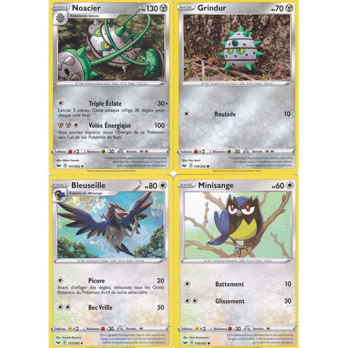 4 Cartes Pokemon - Noacier 131/202 - Grindur 130/202 - Bleuseille 151/202 - Minisange 150/202 - Épée Et Bouclier