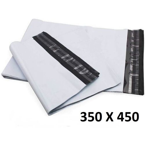 10x Enveloppe Plastique 350x450+40mm Adhésif Blanche Opaque Indéchirable 60u