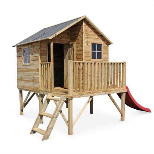 Maisonnette Avec Toboggan En Bois  De 3.8m². Orchidée -  Cabane Sur Pilotis En Pin Autoclave