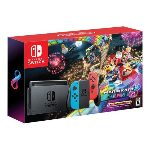 Nintendo Switch With Neon Blue And Neon Red Joy-Con Mario Kart 8 Deluxe