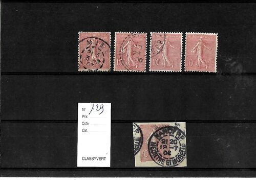 France-1903-Etude Type Semeuse, Lignée De Roty-N°129-Lot De 5 Timbres Oblitérés-Très Bon Etat