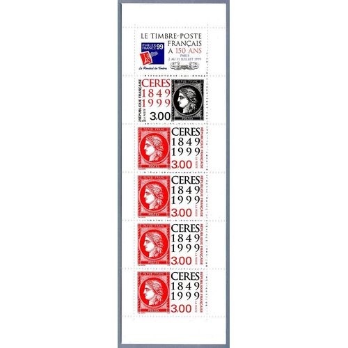 France 1999, Très Belle Bande-Carnet Des Cérès Rouge Et Noir Yvert 3213, 5 Timbres Neufs** Luxe 3211 Et 3212, 150ème Anniversaire Du Premier Timbre-Poste Français.