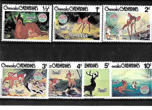 Grenada-Grenadine-1980-Walt Disney-Bambi-Lot De 7 Timbres Neufs** -Gomme Intacte- 1 Er Choix