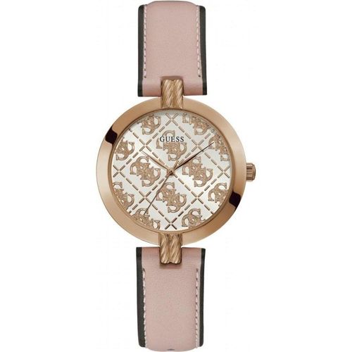 Guess G Luxe Montre Femme Acier Doré Rose Cuir Rose Gw0027l2