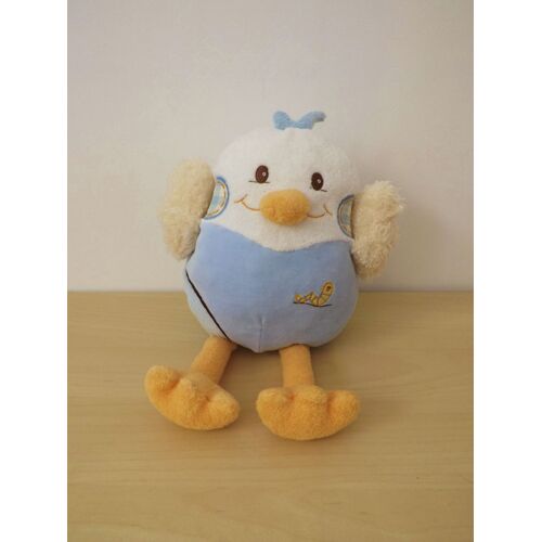 Peluche Doudou Poussin Blanc Bleu Motif Vers Takinou