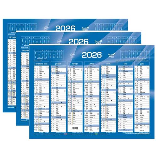 Quo Vadis Lot De 3 Calendriers De Banque Format 135 X 180 Mm Bleu