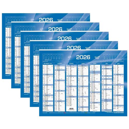 Quo Vadis Lot De 5 Calendriers De Banque Format 135 X 180 Mm Bleu