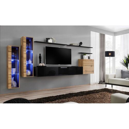 Meuble TV Mural Design "Switch XI" 330cm Naturel & Noir