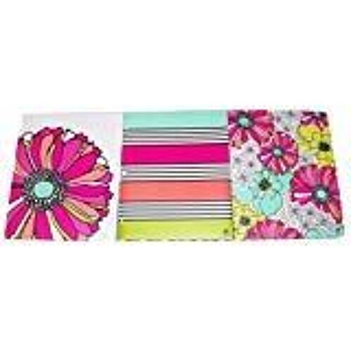 Studio C Carolina Pad Set Of 3 Poly Folders Whimsical Flower (Large Flower Head On White Colorful Patches Among Black And White Stripes Floral Collage)