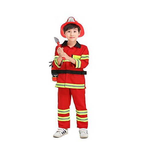 Yolsun Fireman Role Play Costume For Kids Boys And Girls Firefighter Dress Up And Play Set (7 Pcs) (4-5y Red)