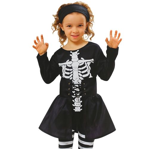 Déguisement Halloween Fille Squelette Noir Et Blanc – Ensemble Complet 4/6 Ans