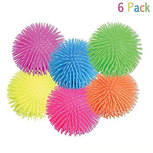 Kidsco Puffer Balls - 6 Pack Assorted Colors Blue Green Orange Yellow Pink and Purple for Kids Sensory Stress Relief Therapy Toy Favor Goody Bag Filler