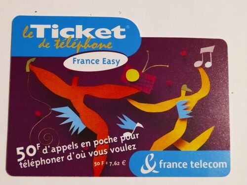 Le Ticket De Téléphone - France Easy - Recto Mat - Série Commençant Par Z (Voir Le Verso) - 50 F D'appels En Poche Pour Téléphoner D'où Vous Voulez