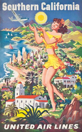Affiche United Air Lines Californie Du Sud